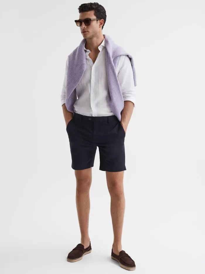 Men Reiss Shorts Wicket S Short Length Casual Chino Shorts Navy