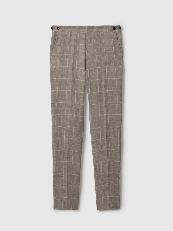 Men Reiss Suits and Tailoring Burgess Linen Side Adjuster Check Trousers Light Taupe