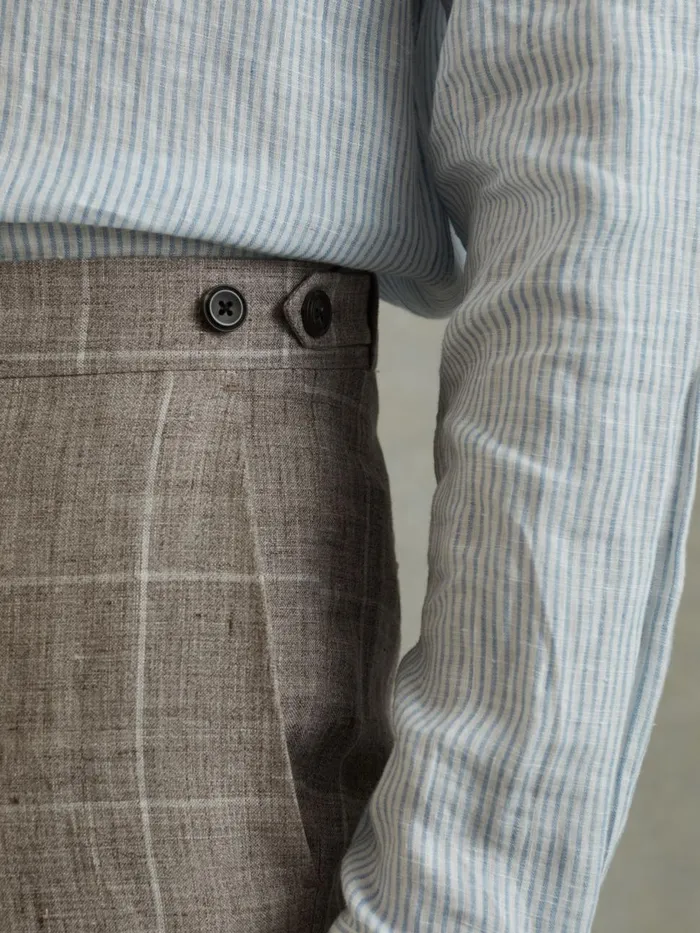 Men Reiss Suits and Tailoring Burgess Linen Side Adjuster Check Trousers Light Taupe