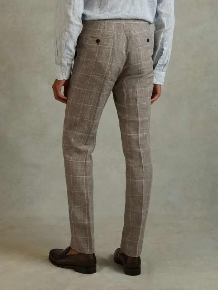 Men Reiss Suits and Tailoring Burgess Linen Side Adjuster Check Trousers Light Taupe