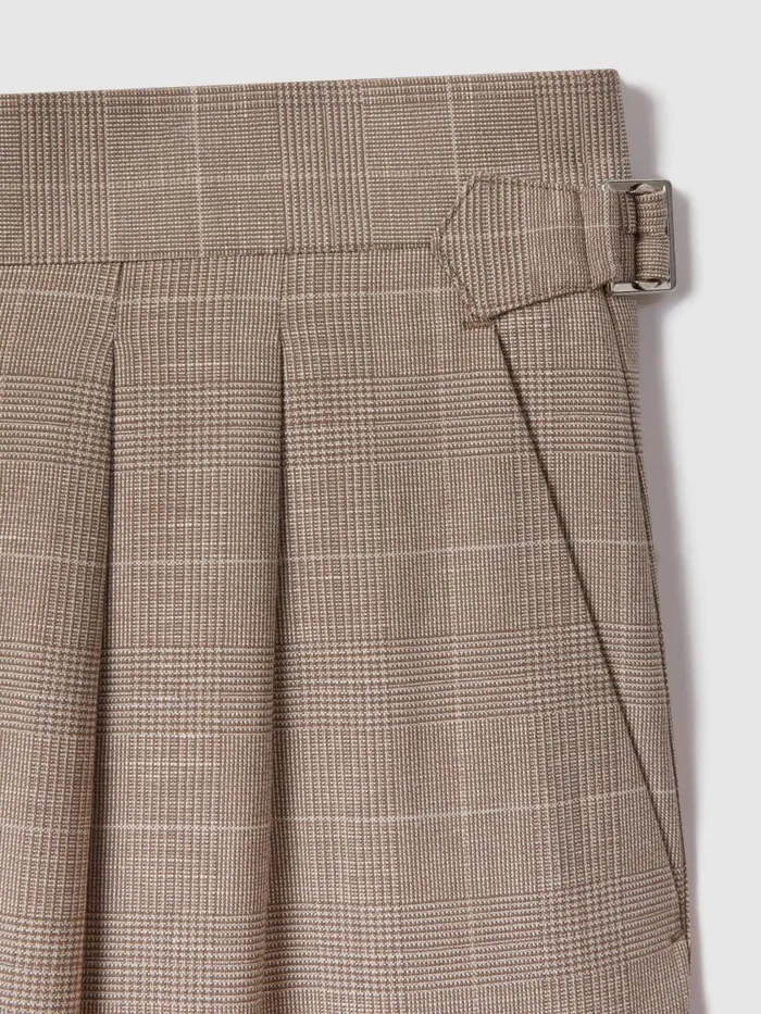 Men Reiss Suits and Tailoring Collect Slim Fit Check Adjuster Trousers With TurnUps Oatmeal
