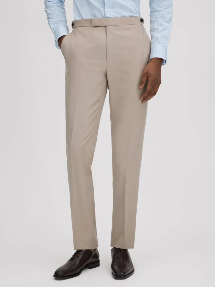 Men Reiss Suits and Tailoring Dillon Slim Fit Wool Blend Adjuster Trousers Stone Men Reiss Suits and Tailoring Dillon Slim Fit Wool Blend Adjuster Trousers Stone