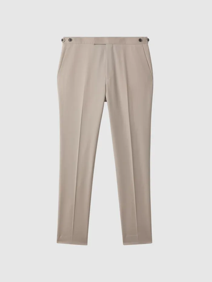 Men Reiss Suits and Tailoring Dillon Slim Fit Wool Blend Adjuster Trousers Stone