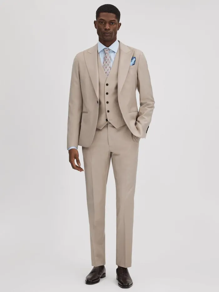 Men Reiss Suits and Tailoring Dillon Slim Fit Wool Blend Adjuster Trousers Stone