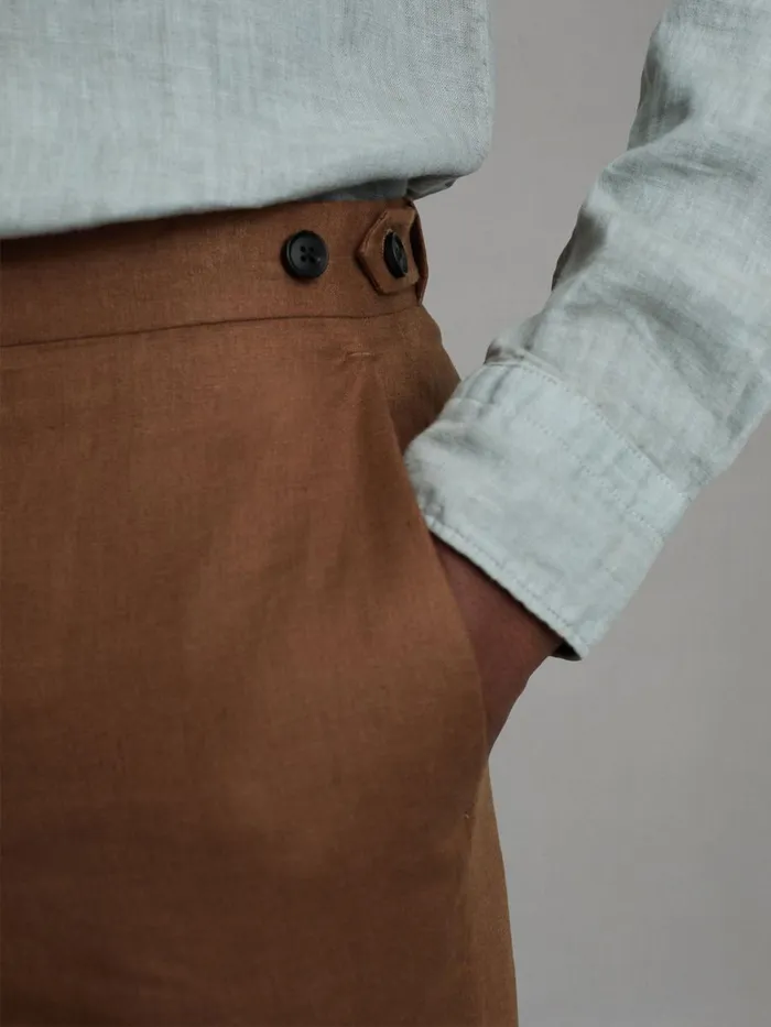 Men Reiss Suits and Tailoring Kin Slim Fit Linen Adjuster Trousers Tobacco Brown