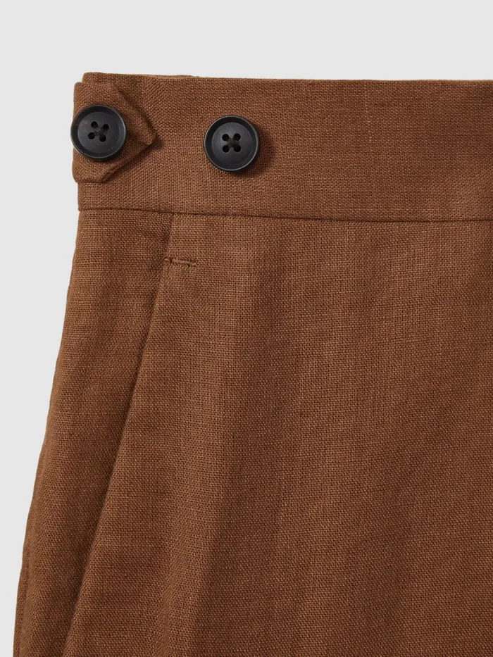 Men Reiss Suits and Tailoring Kin Slim Fit Linen Adjuster Trousers Tobacco Brown