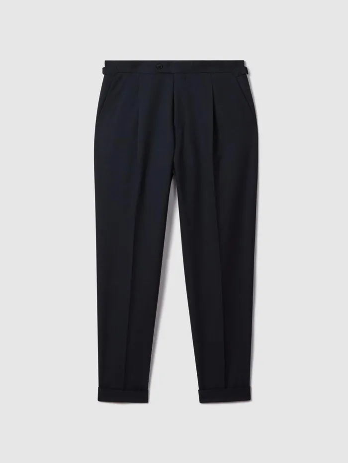 Men Reiss Suits and Tailoring Valentine Slim Fit Wool Blend Trousers With TurnUps Navy