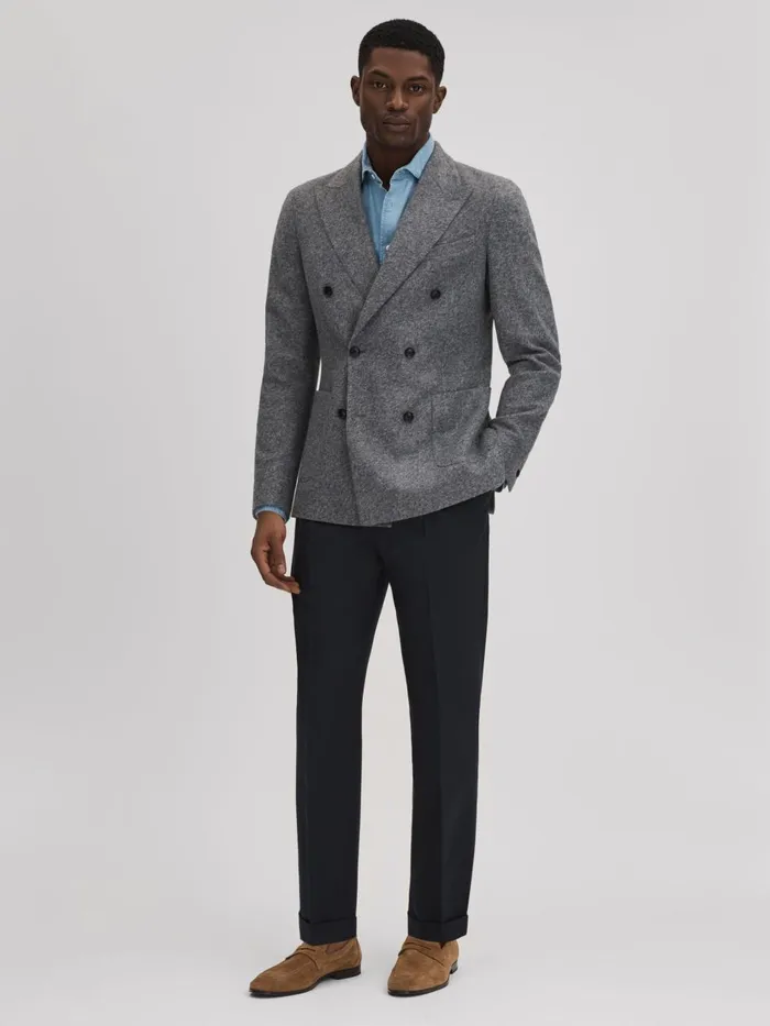 Men Reiss Suits and Tailoring Valentine Slim Fit Wool Blend Trousers With TurnUps Navy