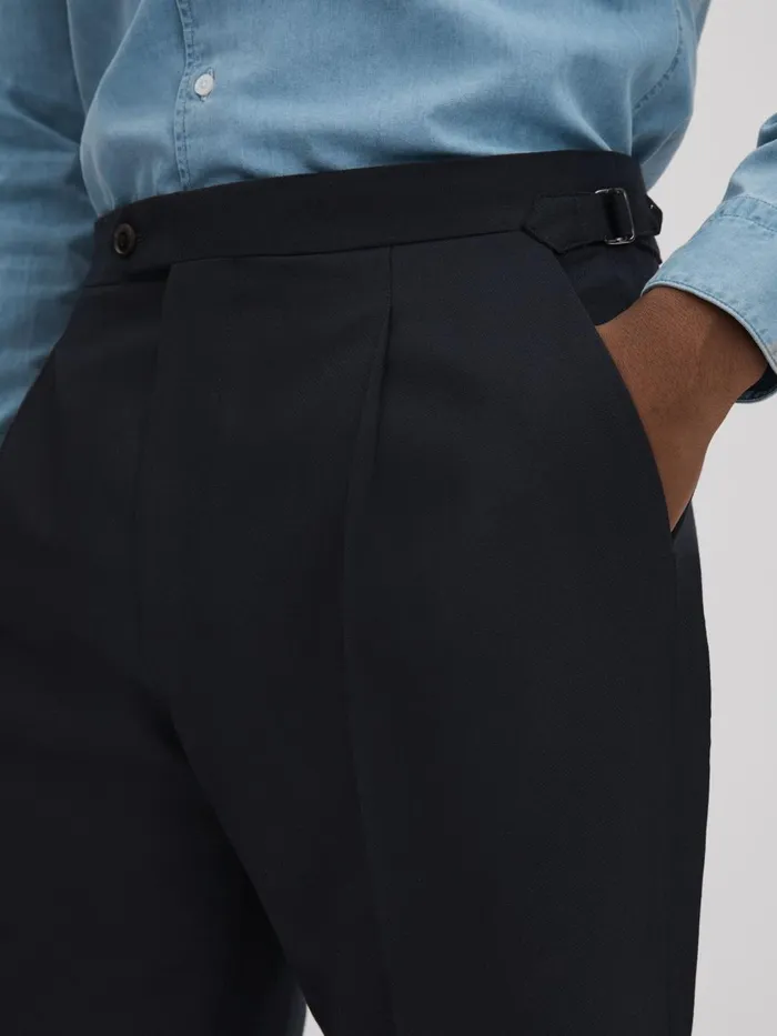 Men Reiss Suits and Tailoring Valentine Slim Fit Wool Blend Trousers With TurnUps Navy