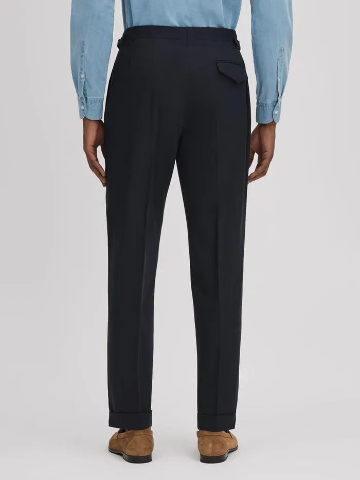 Men Reiss Suits and Tailoring Valentine Slim Fit Wool Blend Trousers With TurnUps Navy
