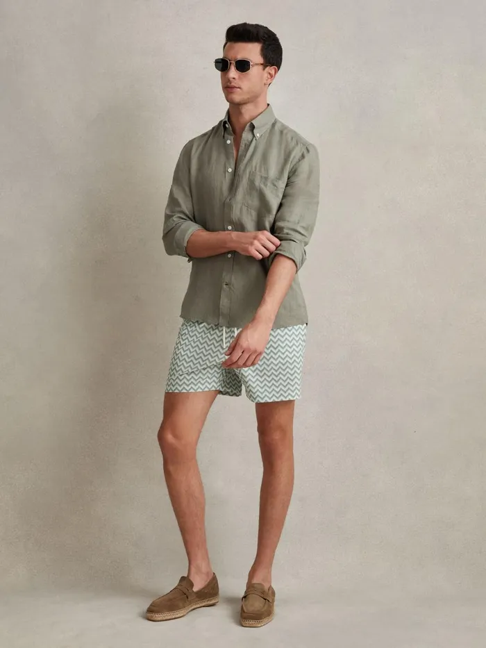 Men Reiss Swimwear Cable ZigZag Print Drawstring Swim Shorts Sage