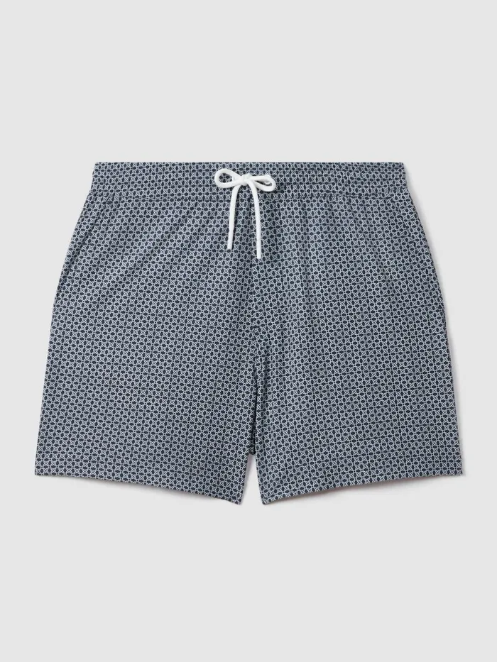 Men Reiss Swimwear Shape Printed Drawstring Swim Shorts Airforce Bluewhite