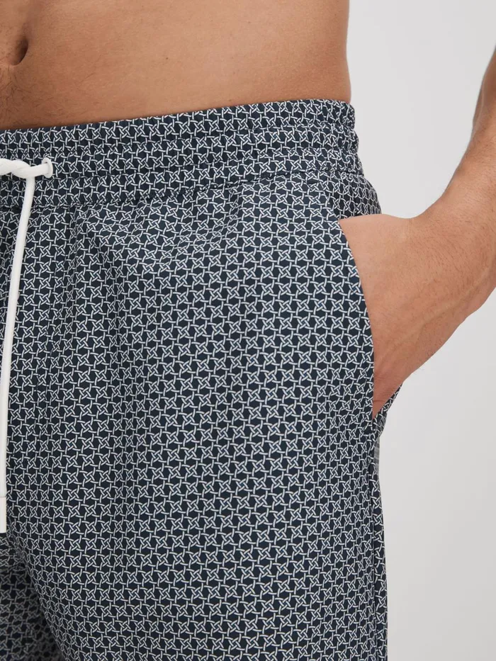 Men Reiss Swimwear Shape Printed Drawstring Swim Shorts Airforce Bluewhite
