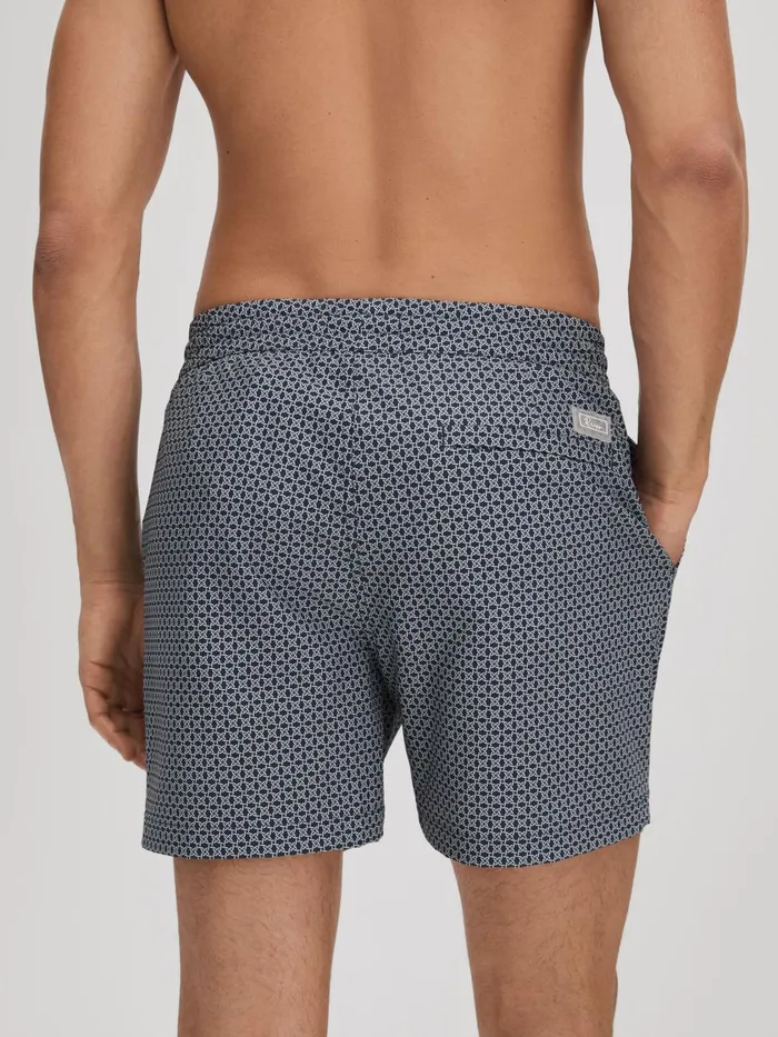 Men Reiss Swimwear Shape Printed Drawstring Swim Shorts Airforce Bluewhite