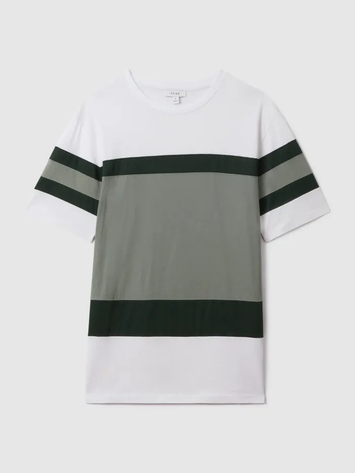 Men Reiss TShirts Auckland Mercerised Cotton Crew Neck TShirt Sage Multi