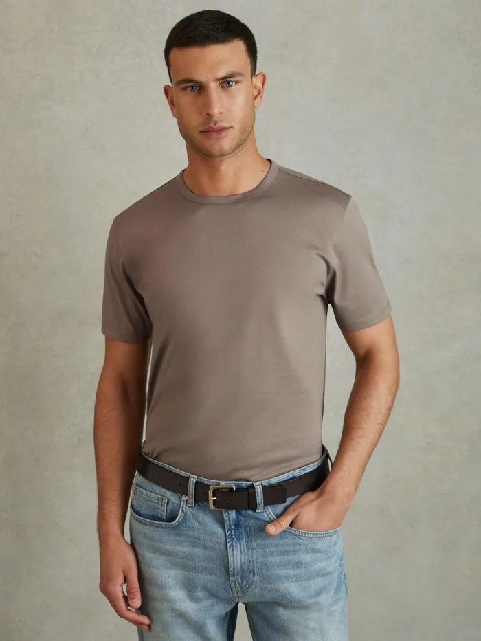 Men Reiss TShirts Caspian Mercerised Cotton Crew Neck TShirt Cinder