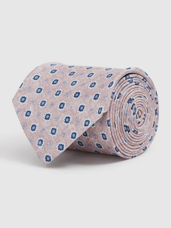 Men Reiss Ties and Pocket Squares Basilica Silk Floral Print Tie Soft Rose