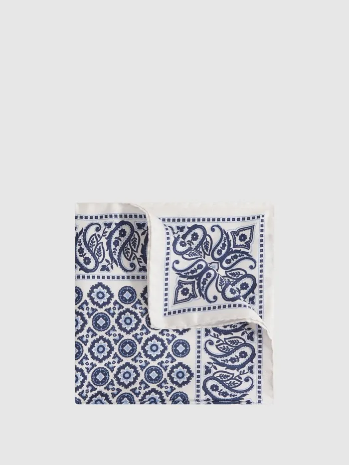 Men Reiss Ties and Pocket Squares Domenico Silk Medallion Paisley Print Pocket Square Blue Men Reiss Ties and Pocket Squares Domenico Silk Medallion Paisley Print Pocket Square Blue