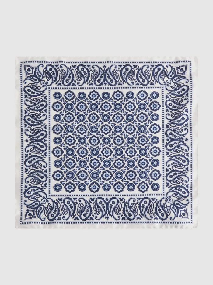 Men Reiss Ties and Pocket Squares Domenico Silk Medallion Paisley Print Pocket Square Blue