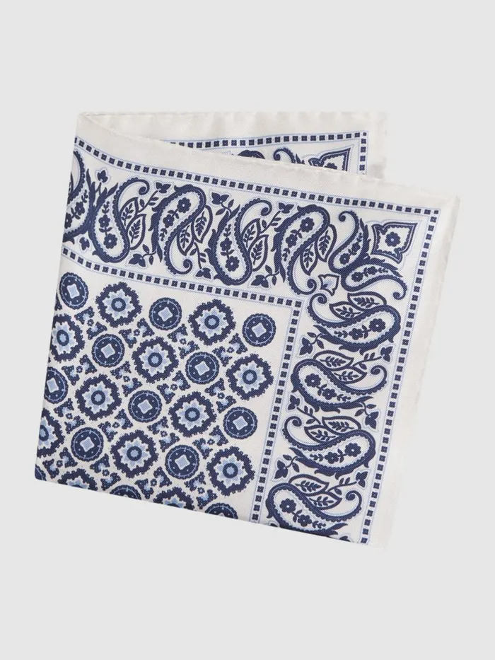 Men Reiss Ties and Pocket Squares Domenico Silk Medallion Paisley Print Pocket Square Blue