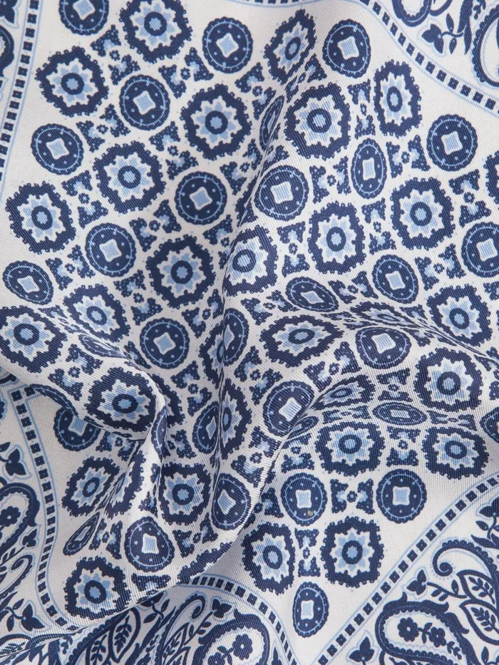 Men Reiss Ties and Pocket Squares Domenico Silk Medallion Paisley Print Pocket Square Blue