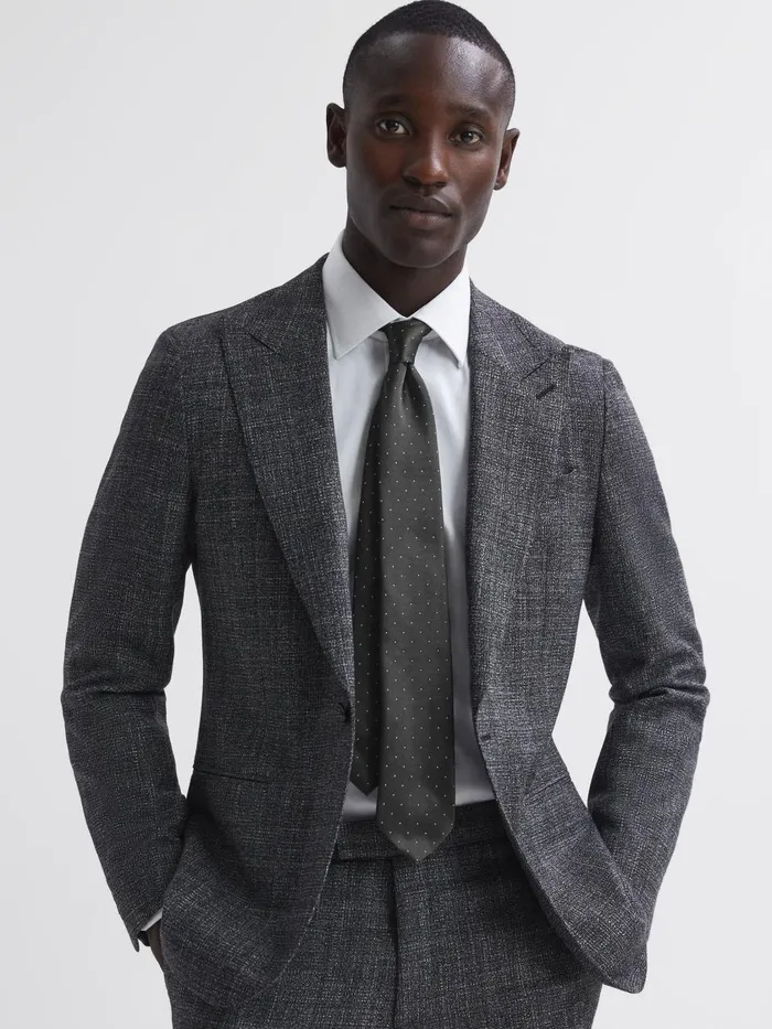 Men Reiss Ties and Pocket Squares Liam Silk Polka Dot Tie Charcoal