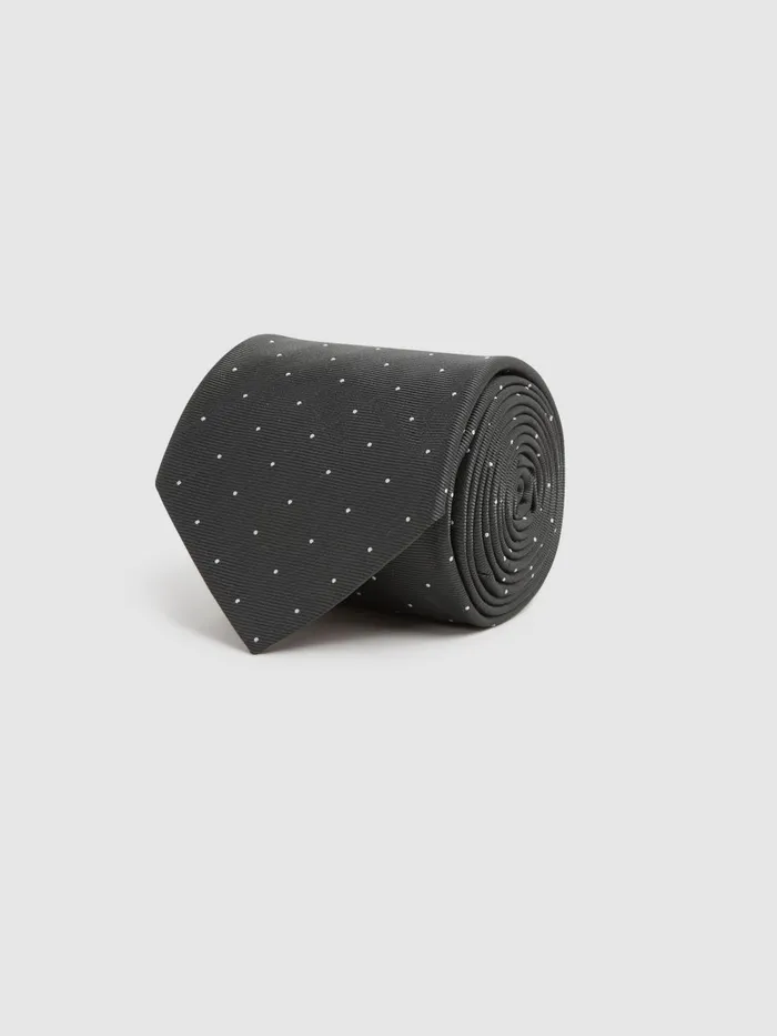 Men Reiss Ties and Pocket Squares Liam Silk Polka Dot Tie Charcoal