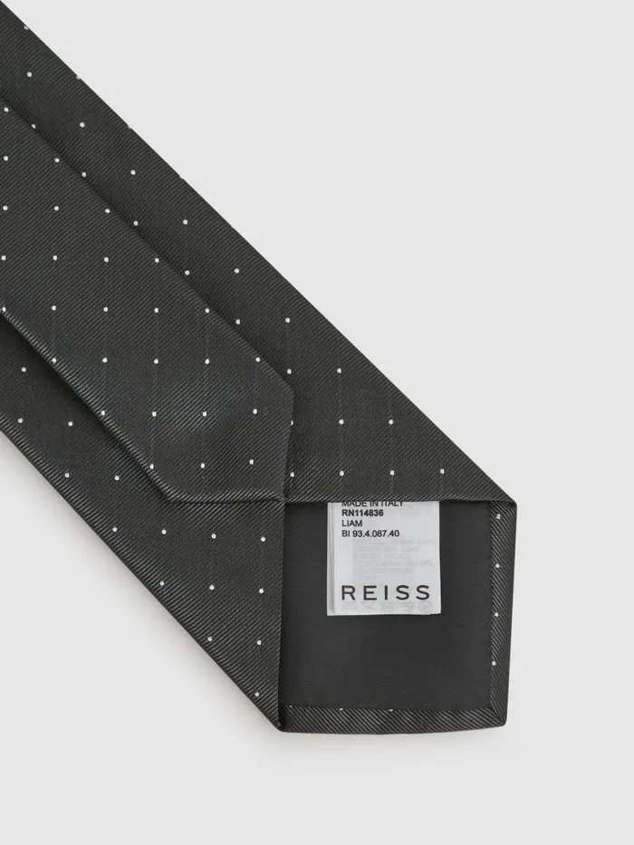 Men Reiss Ties and Pocket Squares Liam Silk Polka Dot Tie Charcoal