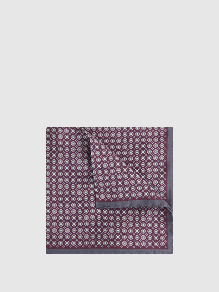 Men Reiss Ties and Pocket Squares Montecristo Silk Printed Pocket Square Bordeauxcharcoal Men Reiss Ties and Pocket Squares Montecristo Silk Printed Pocket Square Bordeauxcharcoal