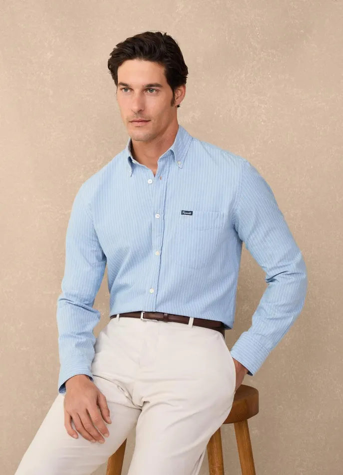 Men Shirts Faonnable Regular Fit Fine Striped Chambray Shirt Medium Stone Wash