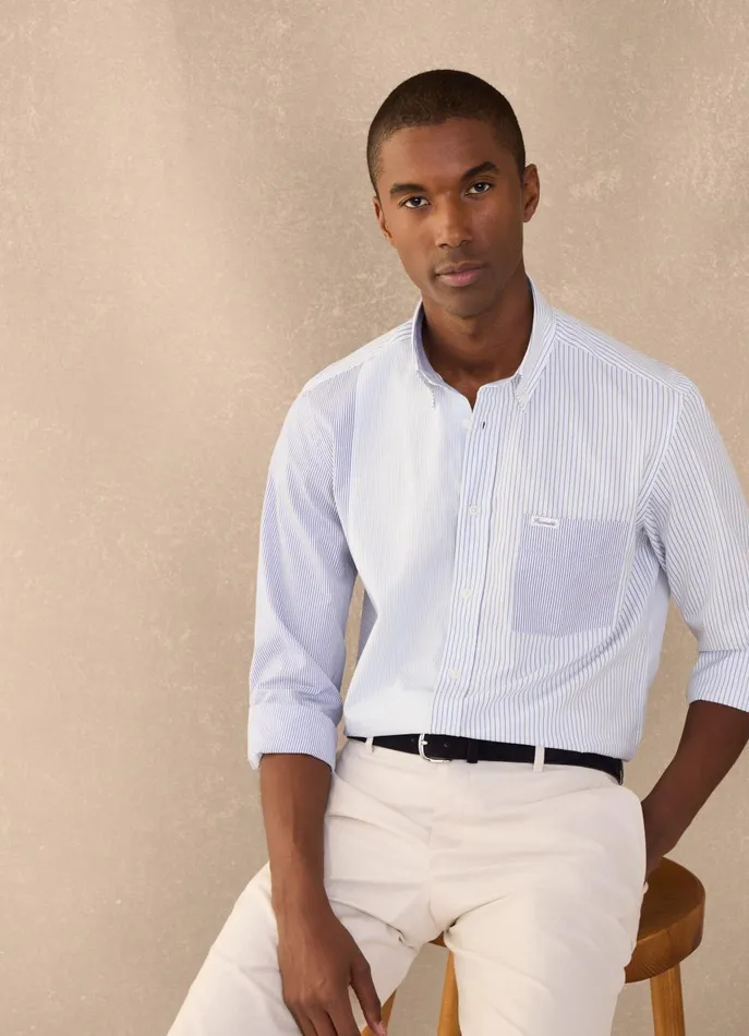Men Shirts Faonnable Regular Fit Striped Shirt Naval Blue
