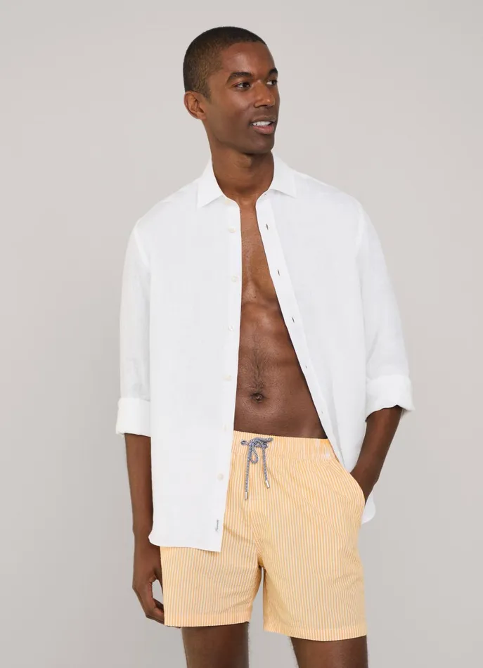 Men Swimwear Faonnable Striped Seersucker Swim Shorts Mellow Yellow