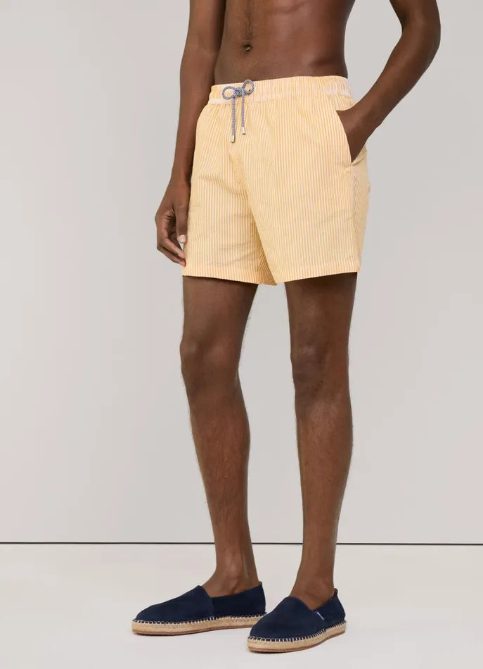 Men Swimwear Faonnable Striped Seersucker Swim Shorts Mellow Yellow