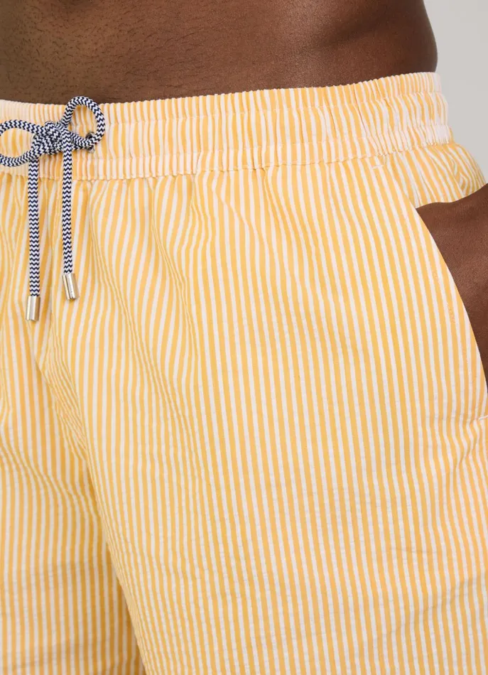 Men Swimwear Faonnable Striped Seersucker Swim Shorts Mellow Yellow