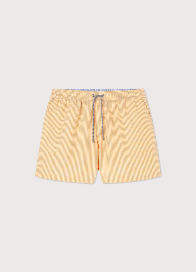 Men Swimwear Faonnable Striped Seersucker Swim Shorts Mellow Yellow