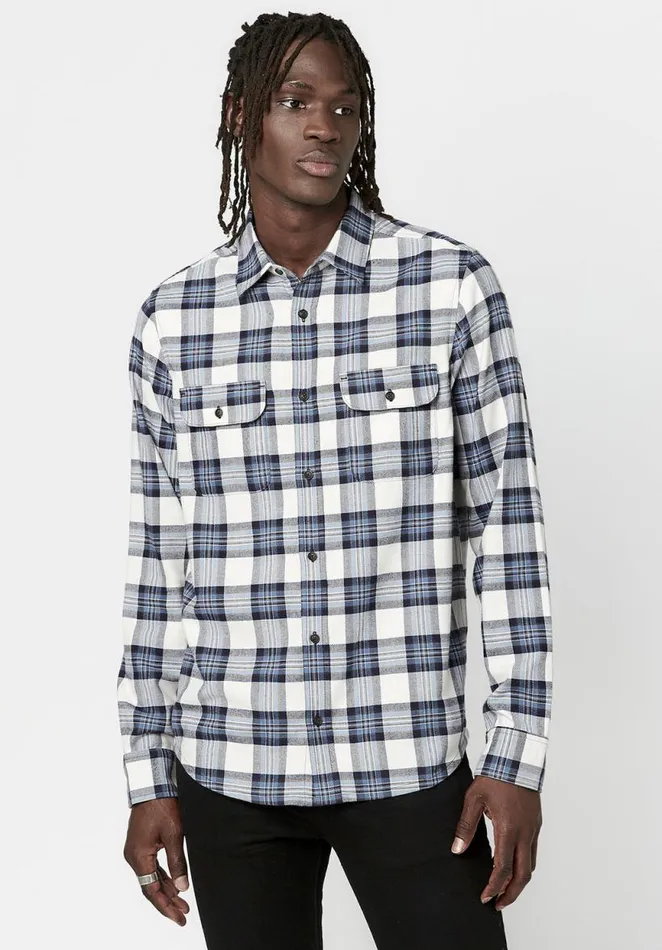 Men Twill BlueCream Plaid Solif Shirt Milk Buffalo David Bitton Shirts