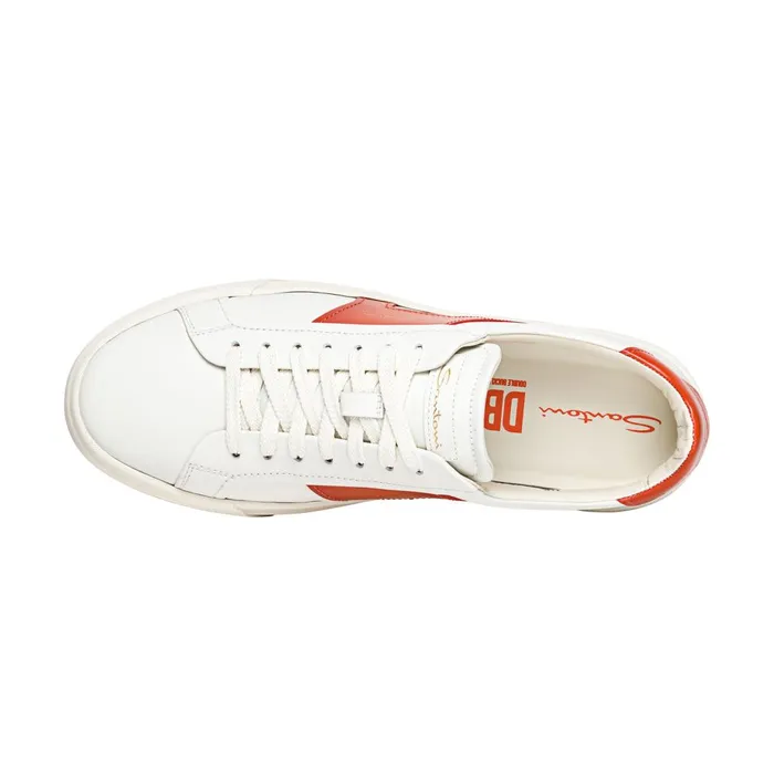 Men White And Orange Leather Double Buckle Sneaker Santoni Sneakers