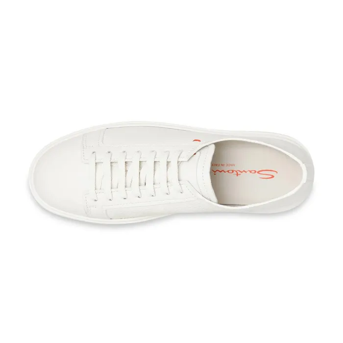 Men White Tumbled Leather Sneaker Santoni Sneakers