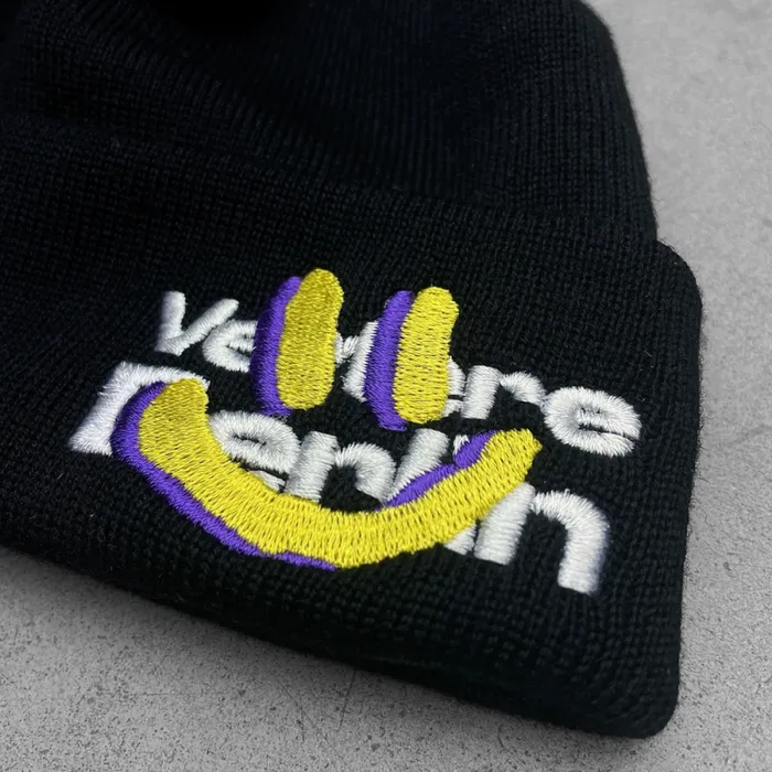 MenWomen BEANIES CAPS and SCARVES Vertere Berlin SHORT MERINO BEANIE SMILE FOR ME 8211 BLACK