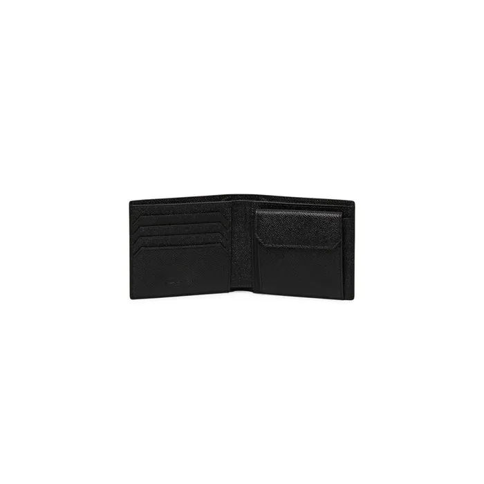 MenWomen Black Saffiano Leather Wallet With Coin Pocket Santoni Small Leather Goods