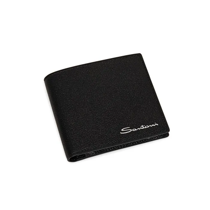 MenWomen Black Saffiano Leather Wallet With Coin Pocket Santoni Small Leather Goods
