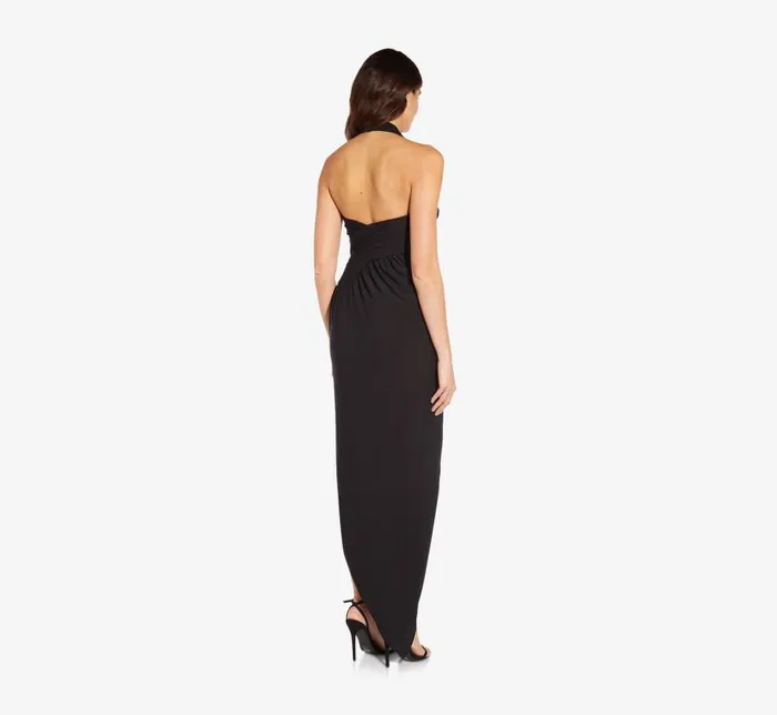 Midi Dresses Womens Adrianna Papell Asymmetrical Halter Sheath MidiLength Jersey Dress In Black