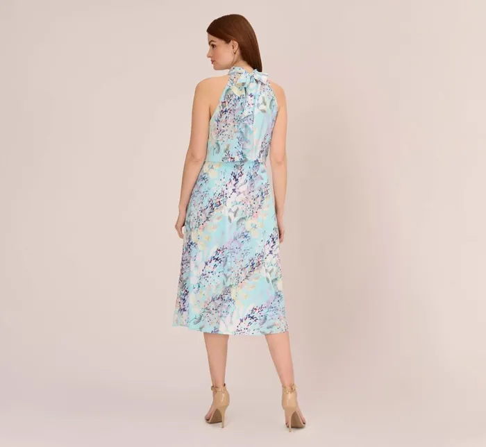 Midi Dresses Womens Adrianna Papell Floral Mock Neck Midi Dress In Light Blue Multi