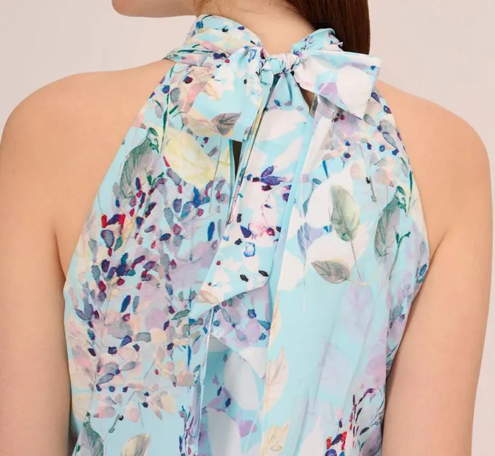 Midi Dresses Womens Adrianna Papell Floral Mock Neck Midi Dress In Light Blue Multi