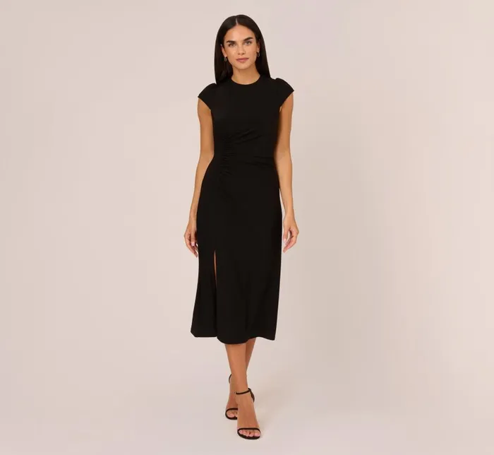 Midi Dresses Womens Adrianna Papell Jersey Midi Dress With Cap Sleeves In Black
