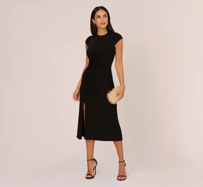 Midi Dresses Womens Adrianna Papell Jersey Midi Dress With Cap Sleeves In Black