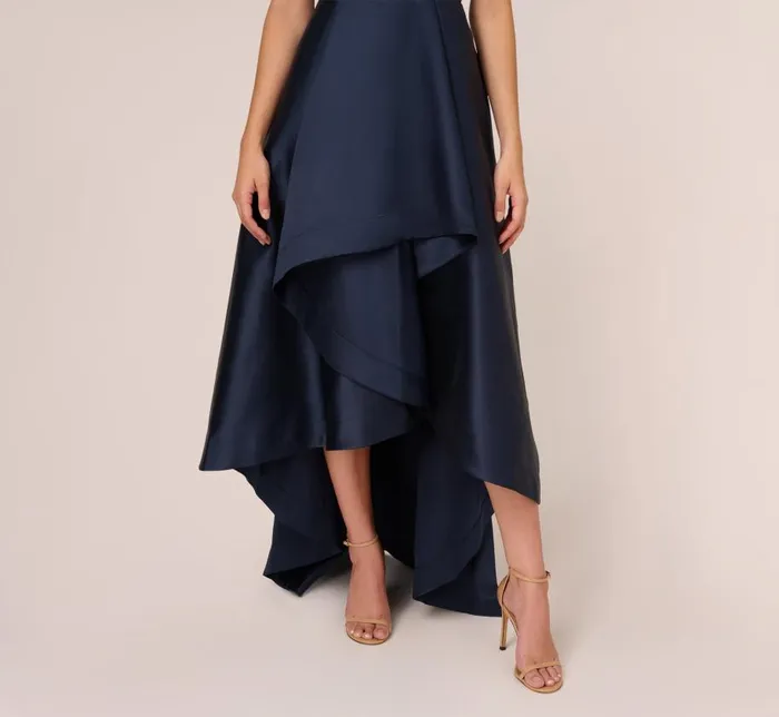 Midi Dresses Womens Adrianna Papell Mikado HighLow MidiLength Tuxedo Gown In Midnight