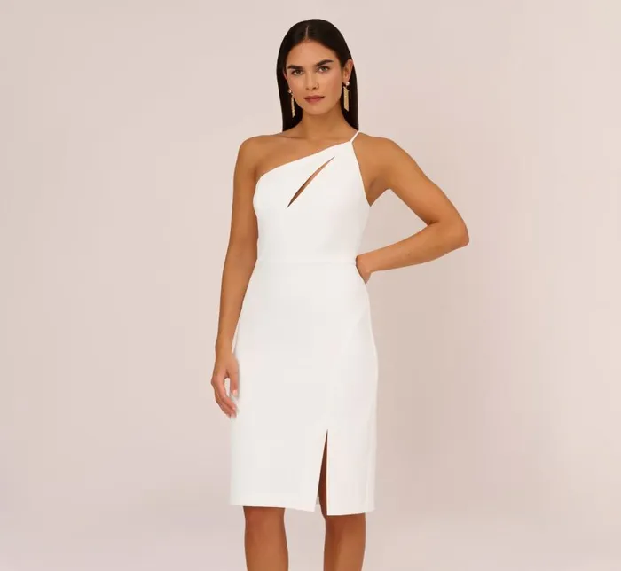 Midi Dresses Womens Adrianna Papell One Shoulder Crepe Dress With Cutout Neckline In Ivory