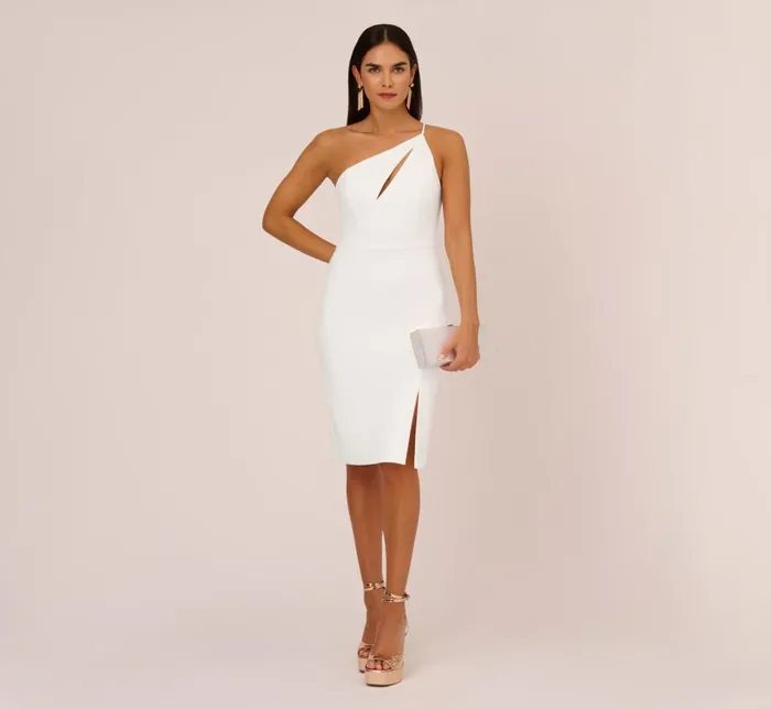 Midi Dresses Womens Adrianna Papell One Shoulder Crepe Dress With Cutout Neckline In Ivory