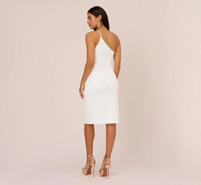 Midi Dresses Womens Adrianna Papell One Shoulder Crepe Dress With Cutout Neckline In Ivory